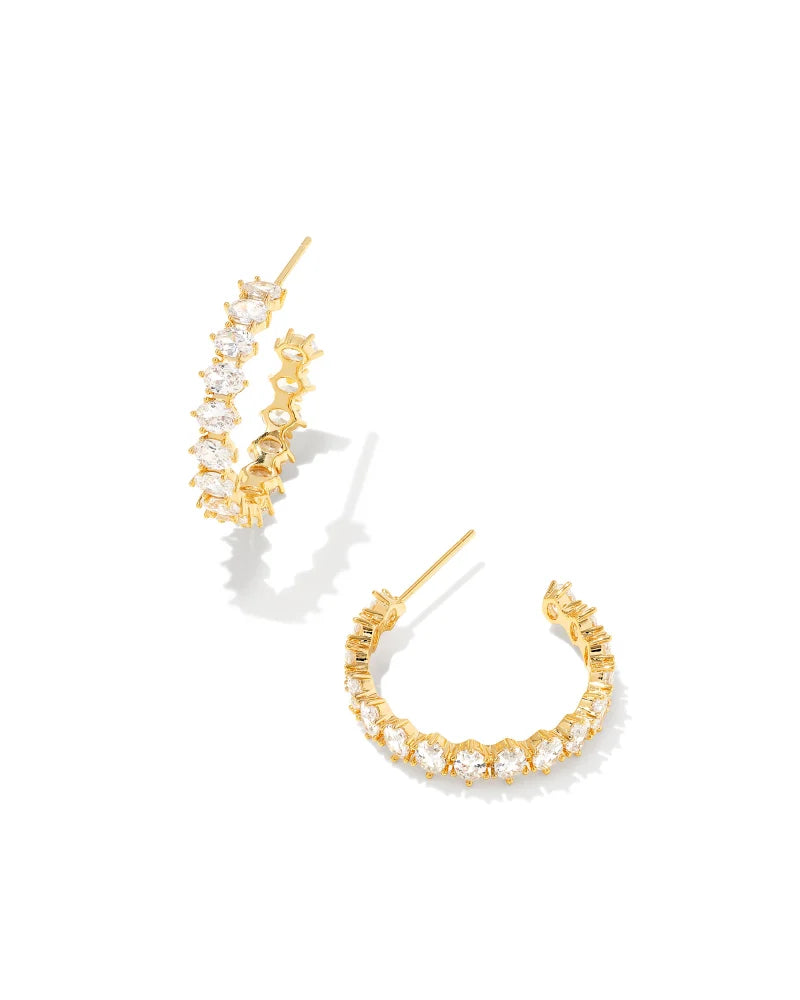 Kendra Scott Cailin Crystal Hoop Earrings Gold Metal White CZ-Earrings-Kendra Scott-E2067GLD-The Twisted Chandelier